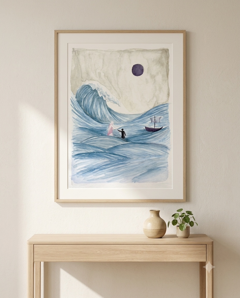 JESUS Pulling PETER Up painting wall art Print