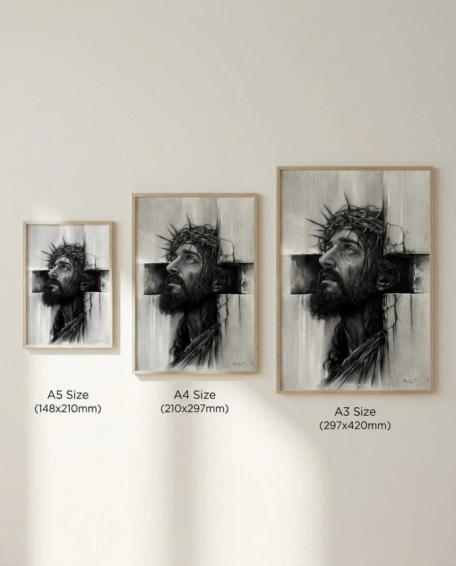 The Sacred Sacrifice – Black & White Jesus Art Print